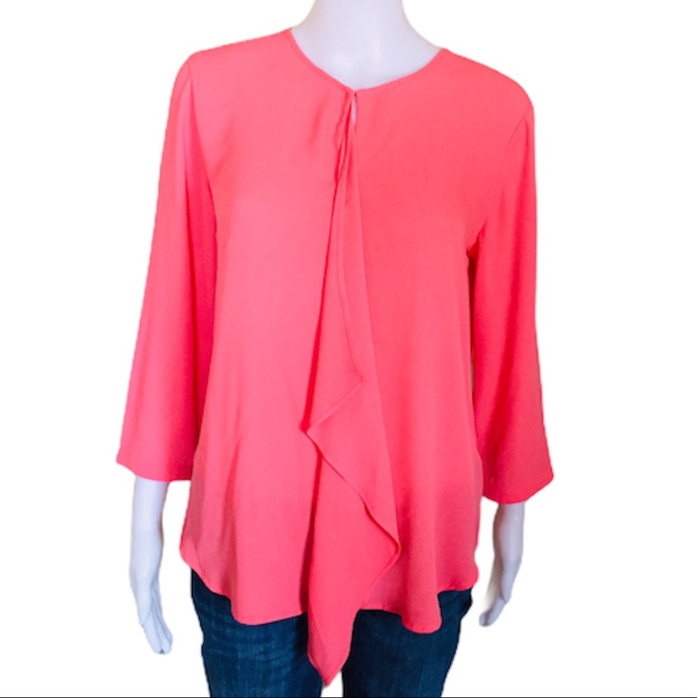 VAN HEUSEN Waterfall/Flowy Style Blouse/Top With 3/4 Sleeves Coral Pink Sz Small